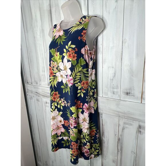 WOMENS J JILL BLUE TROPICAL FLORAL SOFT STRETCH KNIT SLEEVELESS TANK DRESS XS - Picture 4 of 16